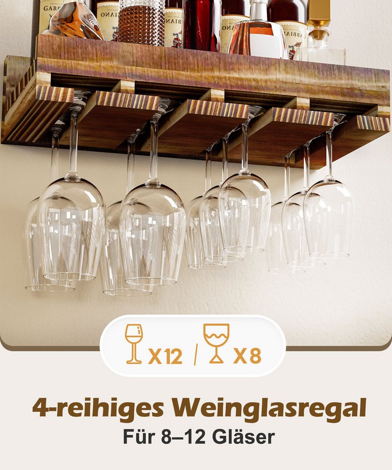 Yorbay Weinregal Set, Weinregal aus Holz Wandregal für Flaschen & Gläser, Wandregal Wandmontiertes Weinregal – Bild 5 von 5