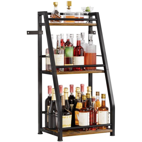 Yorbay Weinregal Stehend, Weinständer aus Holz &Metal 40x30x80cm, Gewürzregal für Küche, Wohnzimmer, Kaffee - Bar