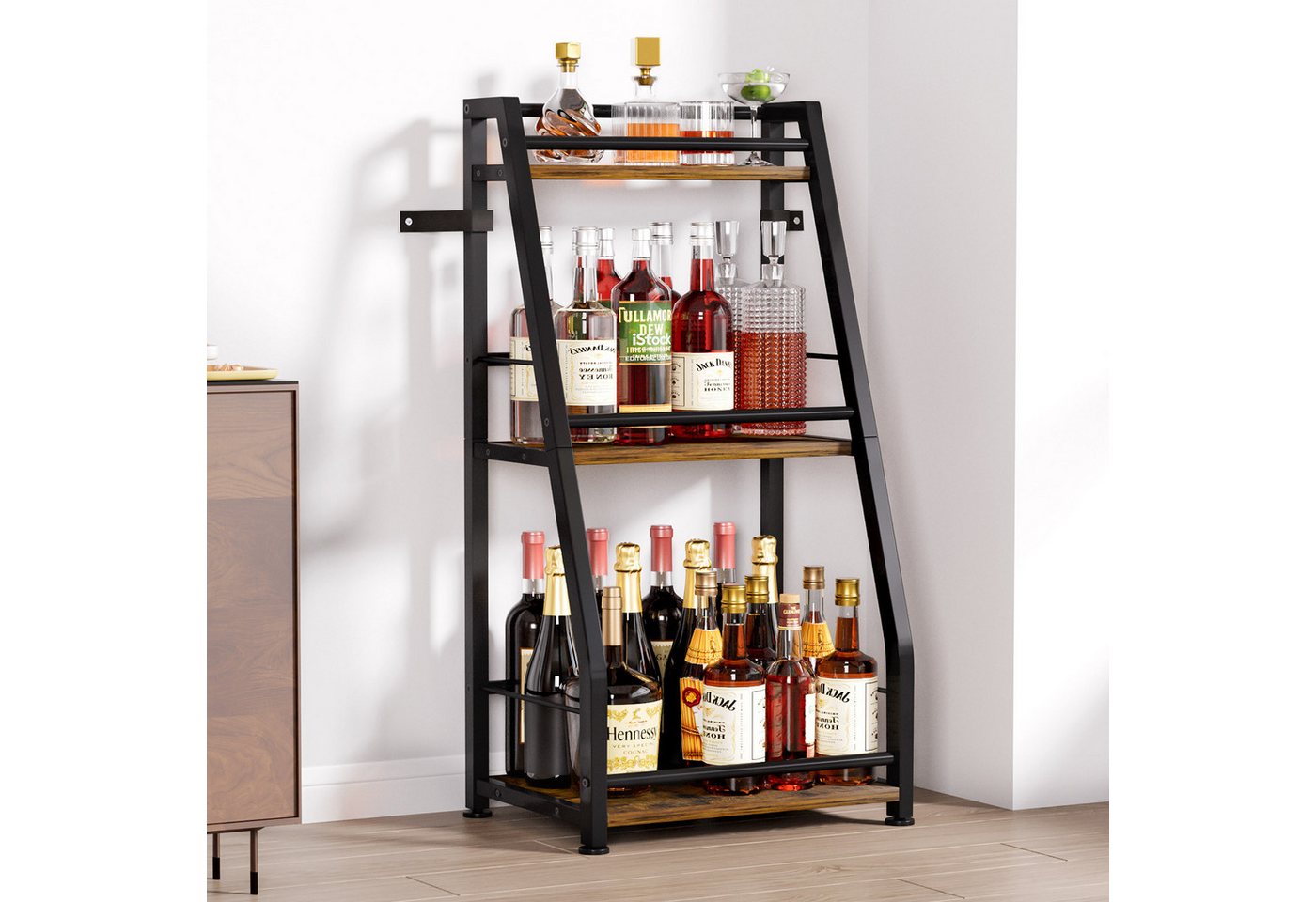 Yorbay Weinregal Stehend, Weinständer aus Holz &Metal 40x30x80cm, Gewürzregal für Küche, Wohnzimmer, Kaffee - Bar – Bild 2 von 5