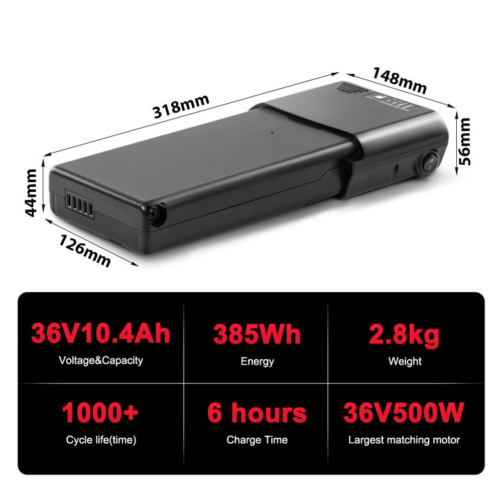 YOSE POWER Ansmann Akku 36V 10,4Ah für Fahrradakku MIFA Ladegerät ohne Einschub E-Bike Akku 10400 mAh – Bild 3 von 5