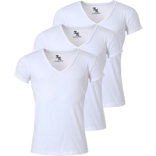 Young & Rich T-Shirt Herren Uni Basic 1315 extra tiefer Ausschnitt 3er Pack (3er-Pack, 3-tlg., 3er-Pack) V-Ausschnitt unifarben kurzarm slim fit
