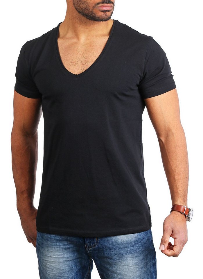 Young & Rich T-Shirt Herren Uni Basic 1315 extra tiefer Ausschnitt 3er Pack (3er-Pack, 3-tlg., 3er-Pack) V-Ausschnitt unifarben kurzarm slim fit – Bild 5 von 5