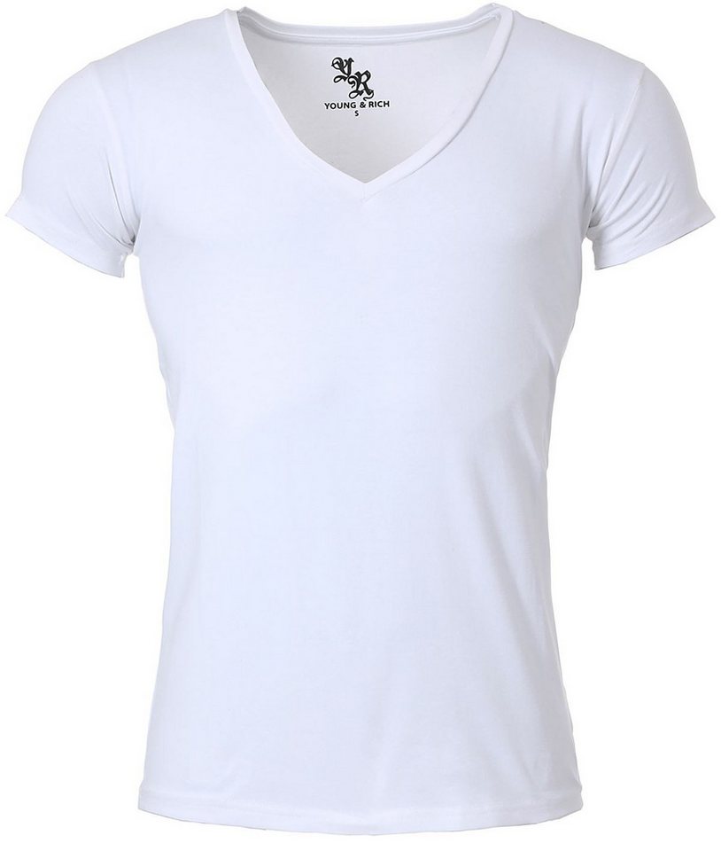 Young & Rich T-Shirt Herren Uni Basic 1315 extra tiefer Ausschnitt 3er Pack (3er-Pack, 3-tlg., 3er-Pack) V-Ausschnitt unifarben kurzarm slim fit – Bild 4 von 5