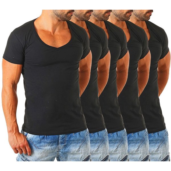 Young & Rich T-Shirt Herren Uni Basic extra tiefer Ausschnitt Unterziehshirt 1315 V-Ausschnitt unifarben kurzarm slim fit