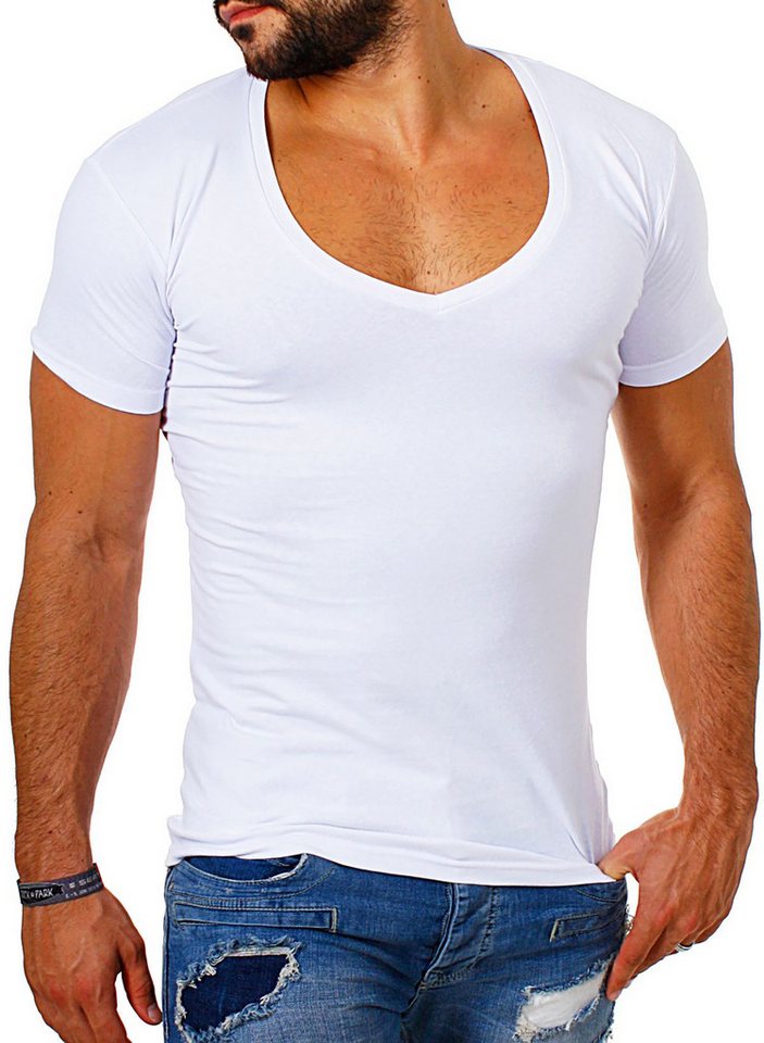 Young & Rich T-Shirt Herren Uni Basic extra tiefer Ausschnitt Unterziehshirt 1315 V-Ausschnitt unifarben kurzarm slim fit – Bild 2 von 5