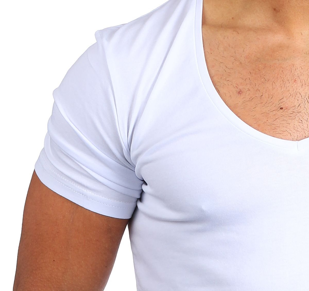 Young & Rich T-Shirt Herren Uni Basic extra tiefer Ausschnitt Unterziehshirt 1315 V-Ausschnitt unifarben kurzarm slim fit – Bild 4 von 5