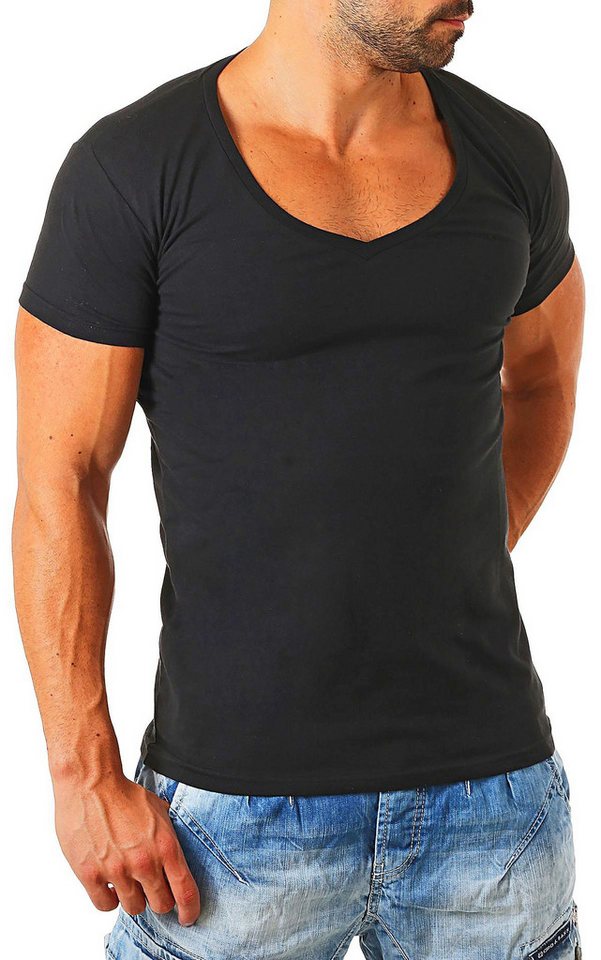 Young & Rich T-Shirt Herren Uni Basic extra tiefer Ausschnitt Unterziehshirt 1315 V-Ausschnitt unifarben kurzarm slim fit – Bild 5 von 5