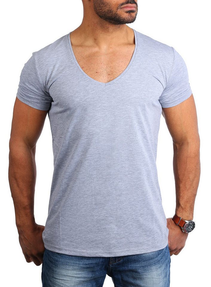 Young & Rich T-Shirt Herren Uni Basic extra tiefer Ausschnitt Unterziehshirt 1315 V-Ausschnitt unifarben kurzarm slim fit – Bild 5 von 5