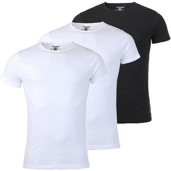 Young & Rich T-Shirt Herren Uni Basic rundhals Ausschnitt Unterziehshirt 1701 3er Pack (3er-Pack, 3-tlg., 3er-Pack) Rundhalsauschnitt unifarben kurzarm regular 