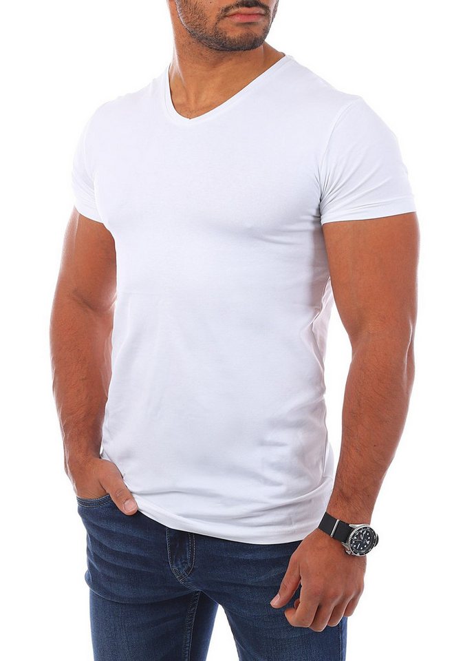 Young & Rich T-Shirt Herren Uni Basic V-neck V-Ausschnitt Unterziehshirt 1700 V-Ausschnitt unifarben kurzarm slim fit – Bild 3 von 5