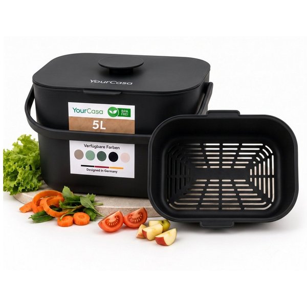 YourCasa Biomülleimer Küche 5L - Komposteimer Küche mit Sieb Spülmaschinenfest, Fassungsvermögen 5L, Spülmaschinenfest