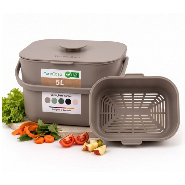 YourCasa Biomülleimer Küche 5L - Komposteimer Küche mit Sieb Spülmaschinenfest, Fassungsvermögen 5L, Spülmaschinenfest