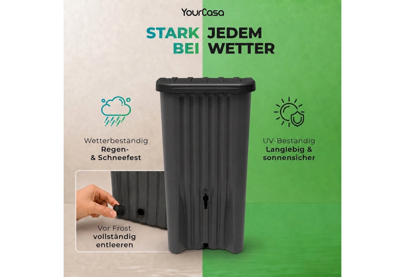 YourCasa Regentonne Cascade Regentonne 150 Liter anthrazit mit Hahn, 150 l, UV Beständig,Wetterfest,150L Fassungsvermögen – Bild 4 von 5