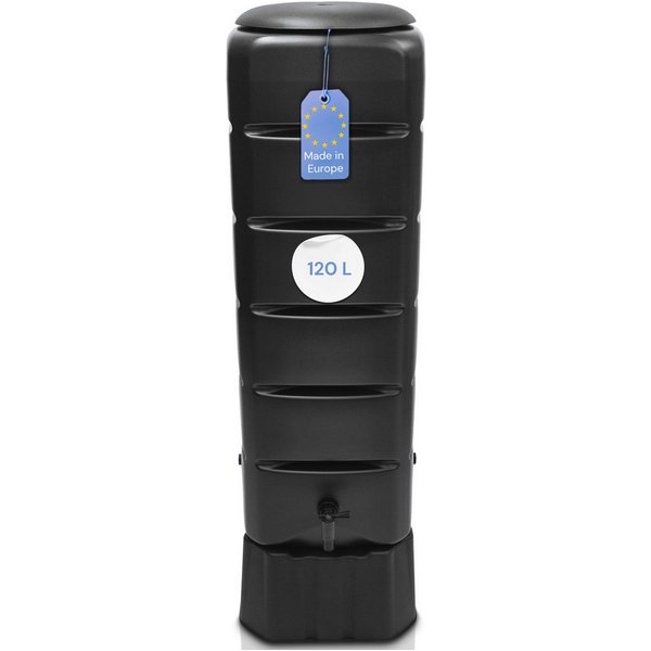 YourCasa Regentonne Regentonne [Tower] 120L mit Standfuss, Deckel & Wasserhahn Regenfass, 120 Liter, Eckig und Schmal, inkl. Sockel 39,6 x 118,6 cm