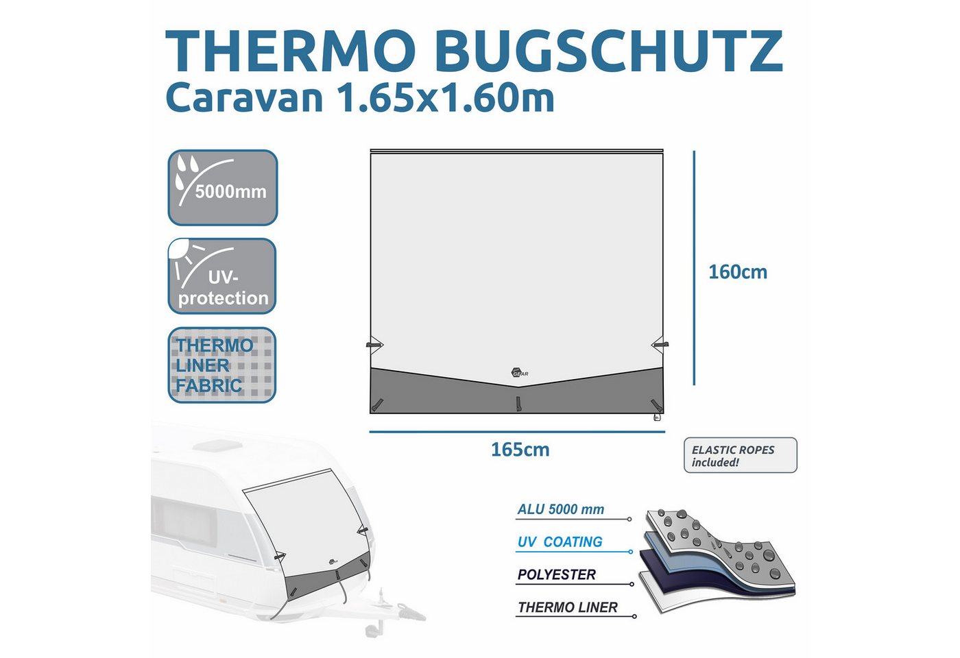 yourGEAR Autoplane your GEAR Caravan Bugschutzplane Thermo 165 x 160 cm - Wohnwagen – Bild 2 von 5