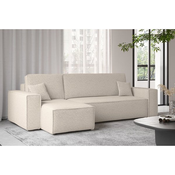 yourhouse24 Ecksofa Gepolstertes KARL L-Form, Cord&Bouclé-Stoff, mit Schlaffunktion und Bettkasten, Seite universal