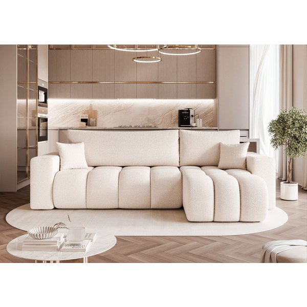 yourhouse24 Ecksofa OLI L (248 cm) – Tiefe Steppung, Trend-Bouclé & Schlaffunktion, Seite universal