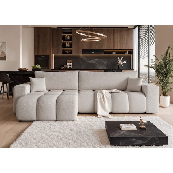 yourhouse24 Ecksofa OLI XL mit tiefer Steppung (278 cm) – Trend-Bouclé, Schlaffunktion, Seite universal
