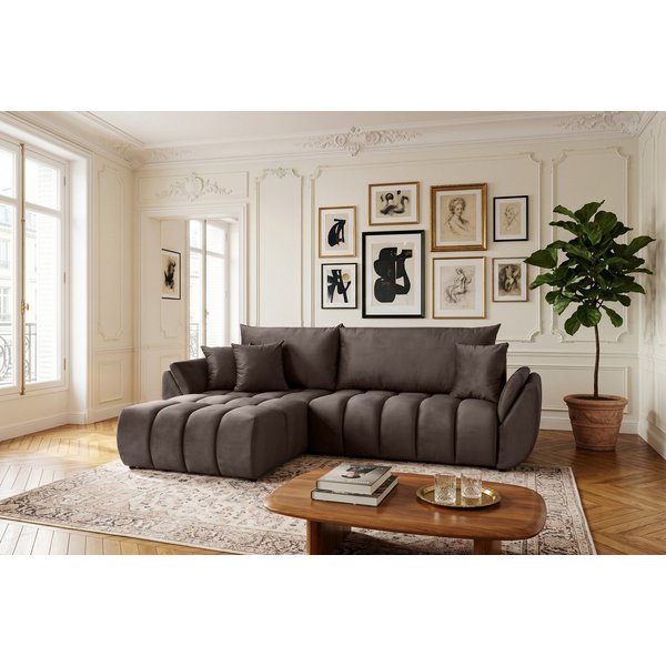 yourhouse24 Ecksofa OTTO L-Form Couch, Velours-Stoff, mit Bettfunktion & Bettkasten, Seite universal