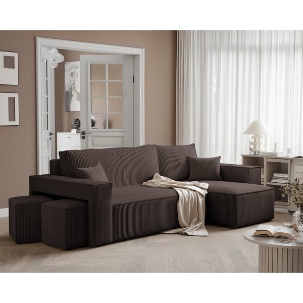yourhouse24 Ecksofa PARIS in L-Form inkl. 2 Hocker – Schlaffunktion & Bettkasten, mit Schlaffunktion und Bettkasten, Seite universal