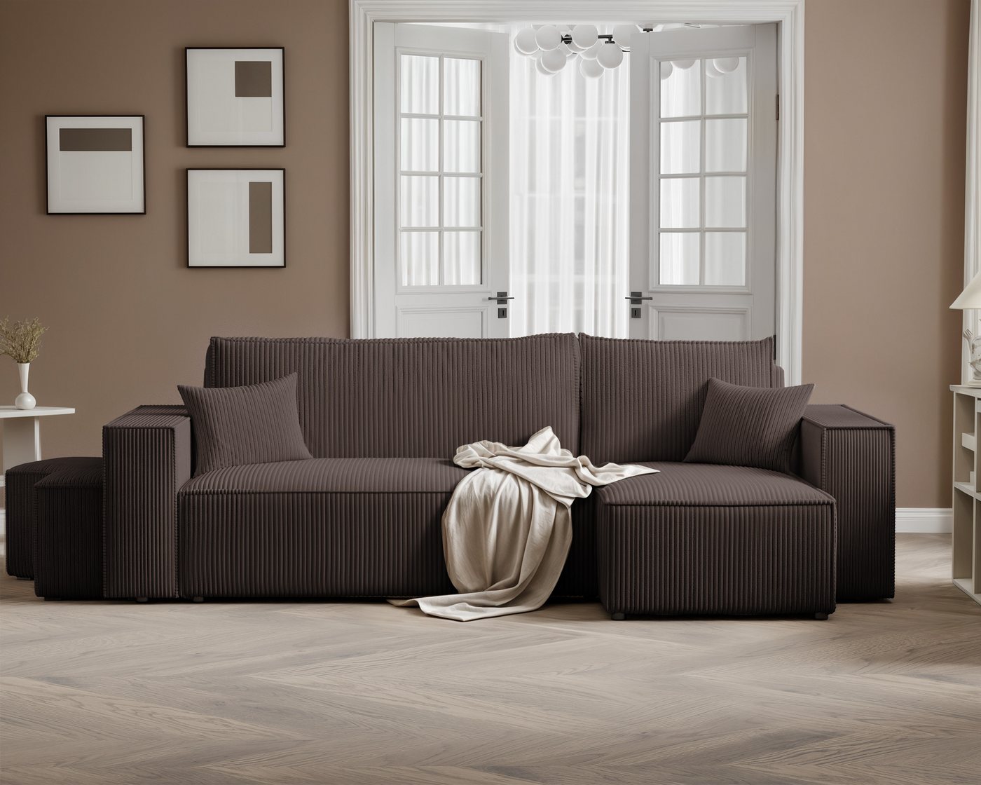 yourhouse24 Ecksofa PARIS in L-Form inkl. 2 Hocker – Schlaffunktion & Bettkasten, mit Schlaffunktion und Bettkasten, Seite universal – Bild 3 von 5