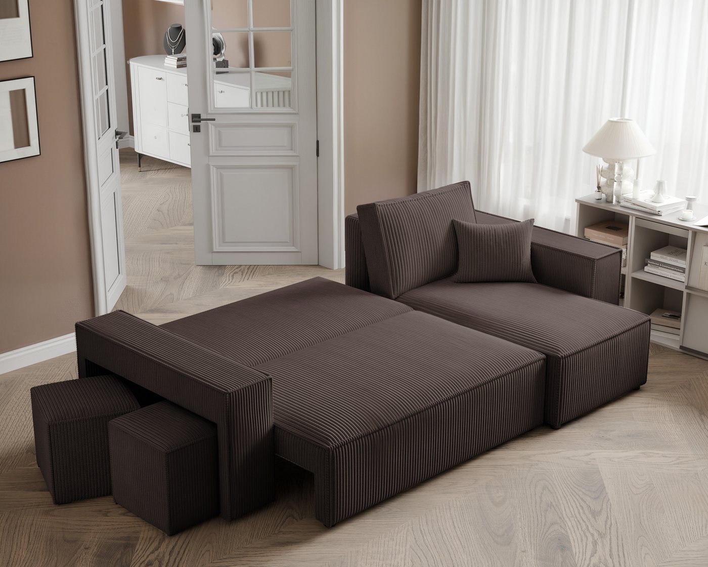 yourhouse24 Ecksofa PARIS in L-Form inkl. 2 Hocker – Schlaffunktion & Bettkasten, mit Schlaffunktion und Bettkasten, Seite universal – Bild 5 von 5