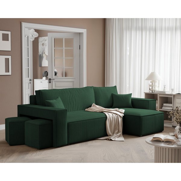 yourhouse24 Ecksofa PARIS in L-Form inkl. 2 Hocker – Schlaffunktion & Bettkasten, mit Schlaffunktion und Bettkasten, Seite universal