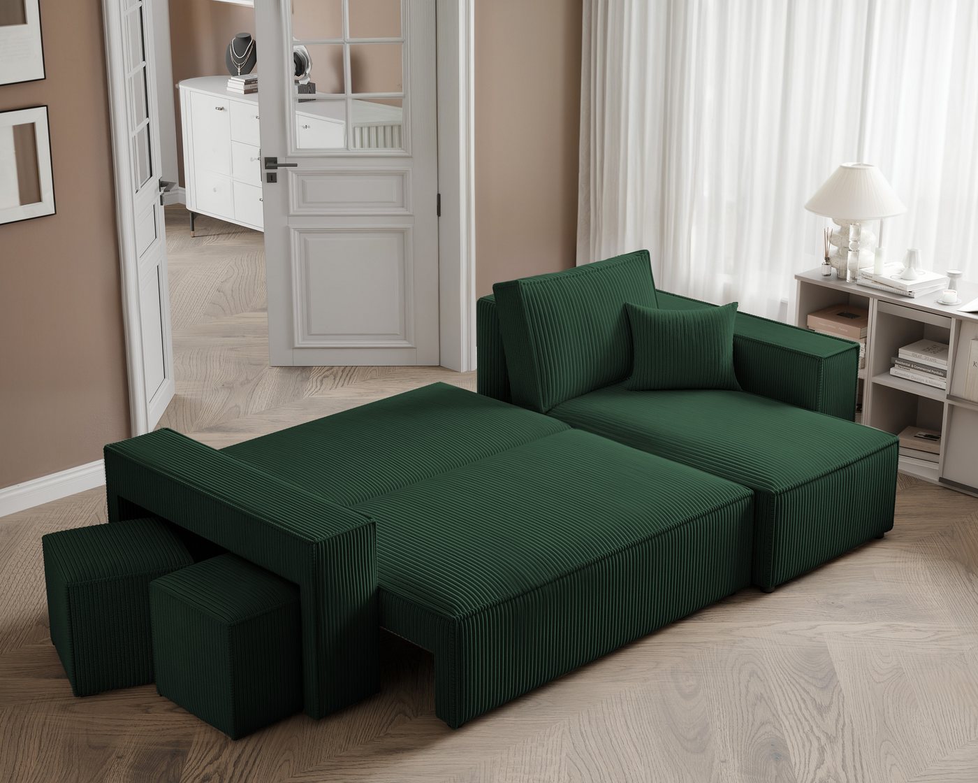 yourhouse24 Ecksofa PARIS in L-Form inkl. 2 Hocker – Schlaffunktion & Bettkasten, mit Schlaffunktion und Bettkasten, Seite universal – Bild 4 von 5