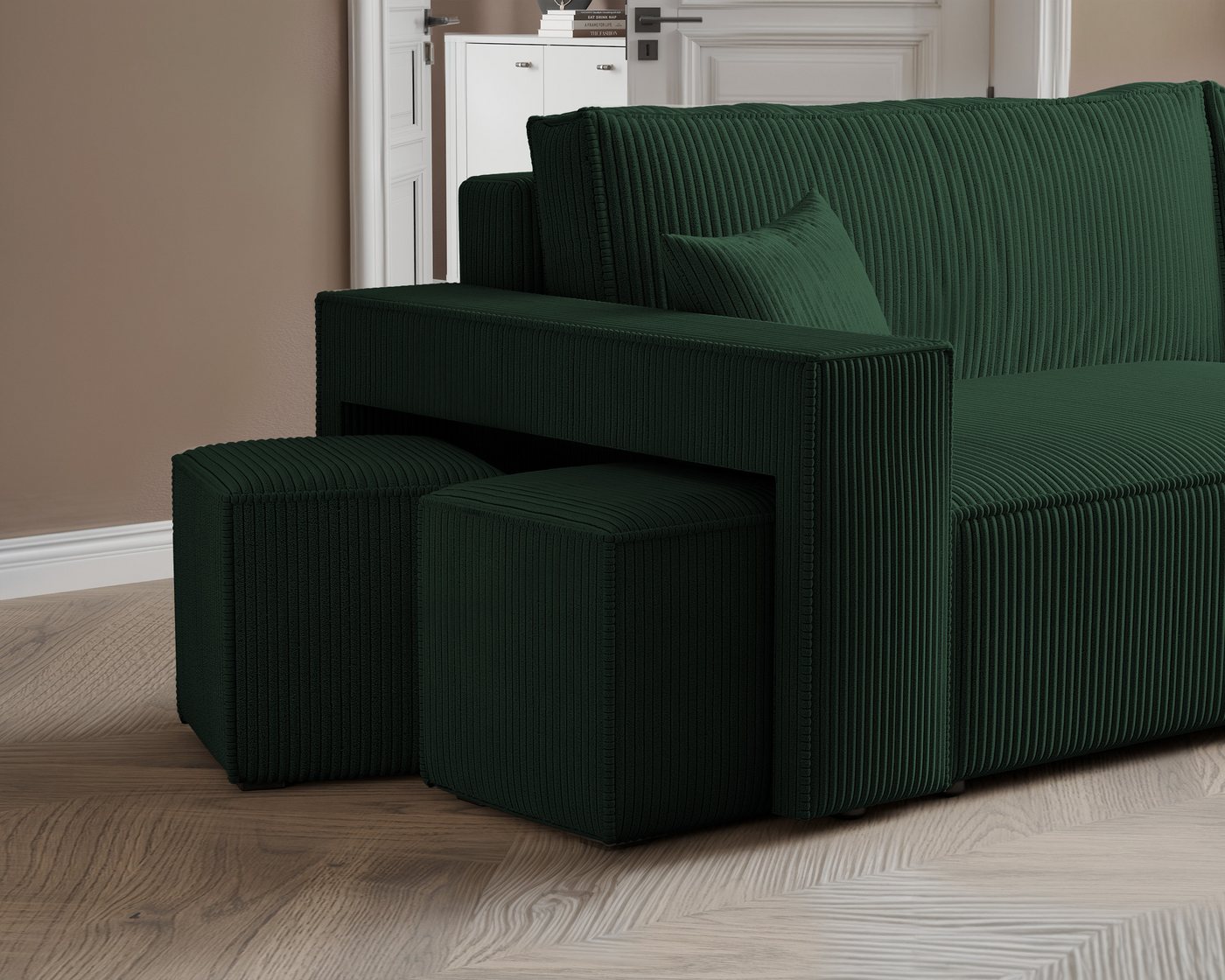yourhouse24 Ecksofa PARIS in L-Form inkl. 2 Hocker – Schlaffunktion & Bettkasten, mit Schlaffunktion und Bettkasten, Seite universal – Bild 5 von 5
