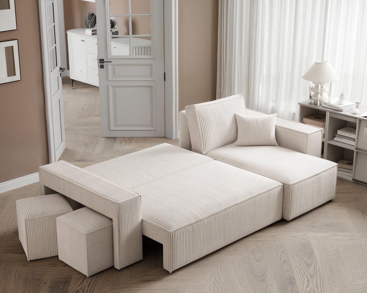 yourhouse24 Ecksofa PARIS in L-Form inkl. 2 Hocker – Schlaffunktion & Bettkasten, mit Schlaffunktion und Bettkasten, Seite universal – Bild 5 von 5