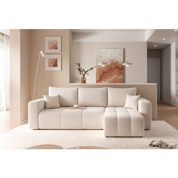 yourhouse24 Ecksofa PEDRO L – Samt-Optik, Schlaffunktion & Bettkasten, mit Schlaffunktion und Bettkasten, Seite universal