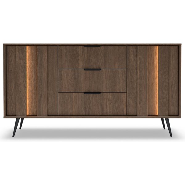 yourhouse24 Kombikommode AMARO 153cm (2D3S) – Eiche Dunin mit Lamellen & LED