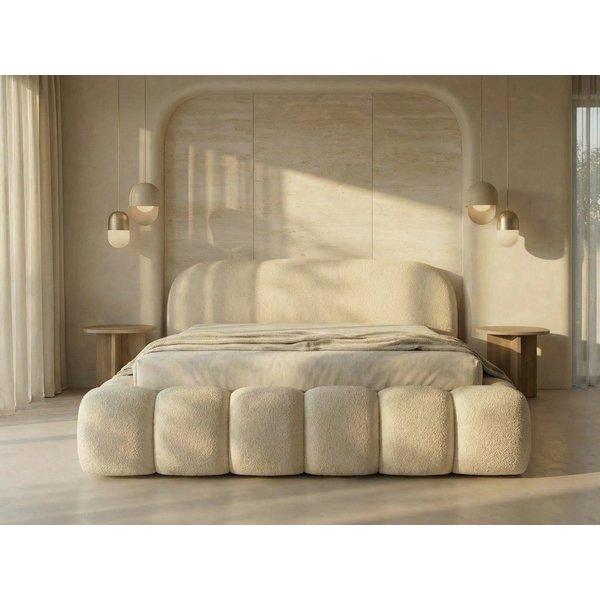yourhouse24 Polsterbett Orlando Slim Bouclé kompaktes Wolkenbett mit Bettkasten (Kopfteil im Oversize-Look und Stauraum – weich, modern und pflegeleicht, Inklus
