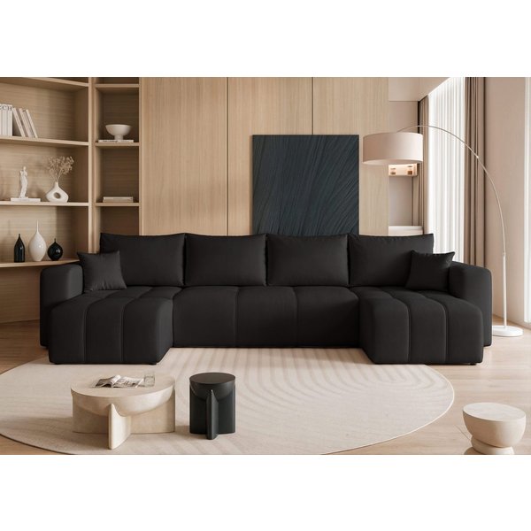 yourhouse24 Wohnlandschaft PEDRO U in Samt-Optik – Riesige Schlaffunktion & abnehmbare Bezüge, mit Schlaffunktion und Bettkasten, Seite universal