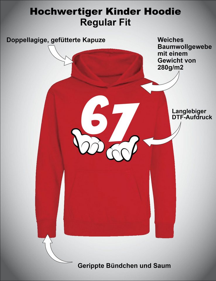Youth Designz Kapuzenpullover Kinder Hoodie Kapuzenpullover "67" lustig Fun-Print Statement Geschenk mit witzigen und humorvollen Aufdruck für Jungen und Mädche – Bild 3 von 5