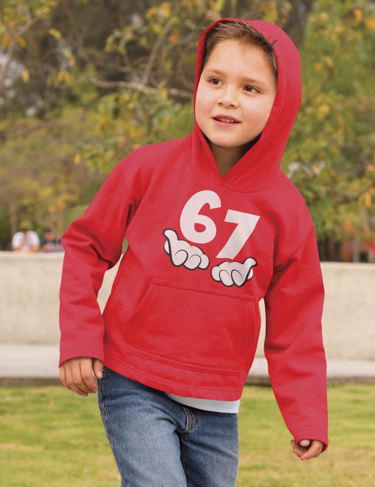 Youth Designz Kapuzenpullover Kinder Hoodie Kapuzenpullover "67" lustig Fun-Print Statement Geschenk mit witzigen und humorvollen Aufdruck für Jungen und Mädche – Bild 4 von 5