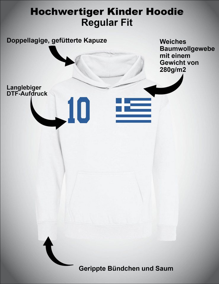 Youth Designz Kapuzenpullover Kinder Hoodie Pullover Griechenland Aufdruck Fußball Jungen Trikot mit stylischen Aufdruck für Jungen und Mädchen ein Statement se – Bild 3 von 5