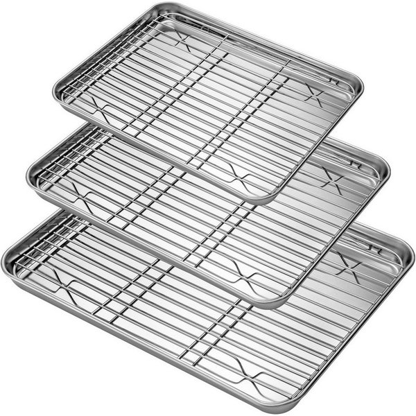 Youyijia Backblech 3er Set Edelstahl Backblech mit Rost Backofenblech