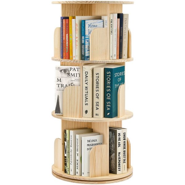 Youyijia Bücherregal 3/4/5-stöckig, Drehregal aus Kiefernholz Naturholzfarbe