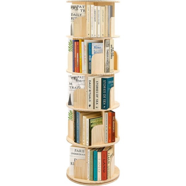 Youyijia Bücherregal 3/4/5-stöckig, Drehregal aus Kiefernholz Naturholzfarbe