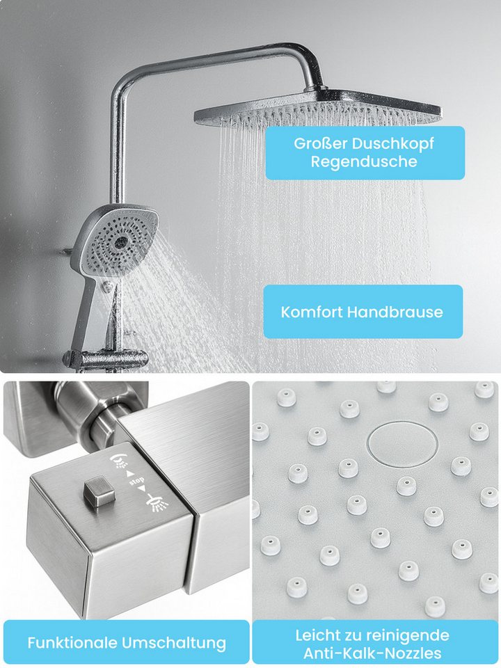 Youyijia Duschsystem Duschsystem mit Thermostat, Duscharmatur Komplettset schwarz – Bild 5 von 5