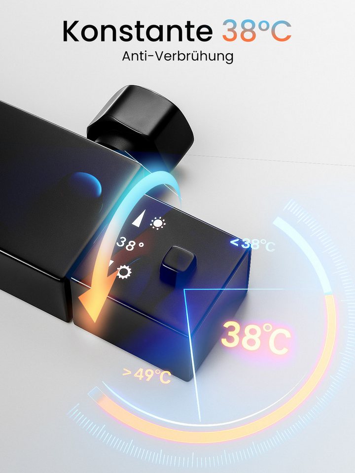 Youyijia Duschsystem Duschsystem mit Thermostat, Duscharmatur Komplettset schwarz – Bild 4 von 5