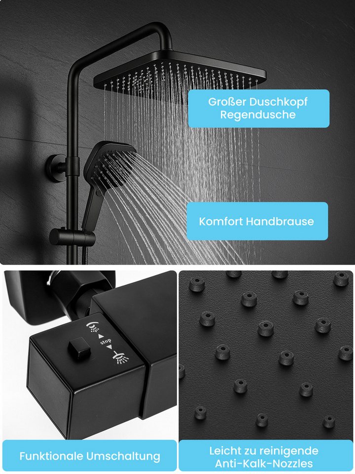 Youyijia Duschsystem Duschsystem mit Thermostat, Duscharmatur Komplettset schwarz – Bild 5 von 5