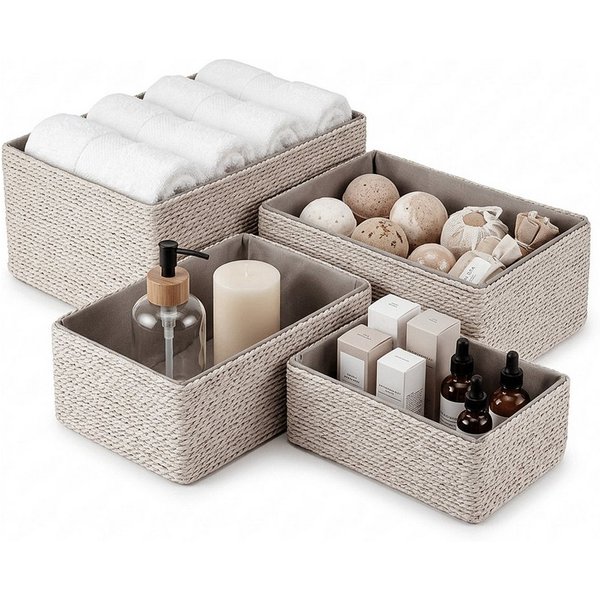 Youyijia Eierkorb 4er Set Stoff Korb Box Grau, Aufbewahrungskörbe Organizer