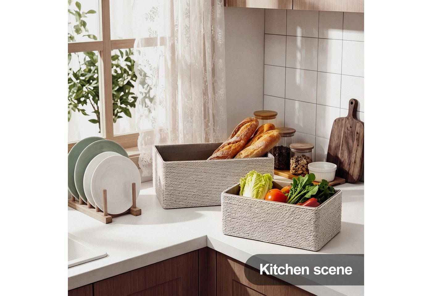 Youyijia Eierkorb 4er Set Stoff Korb Box Grau, Aufbewahrungskörbe Organizer – Bild 3 von 5