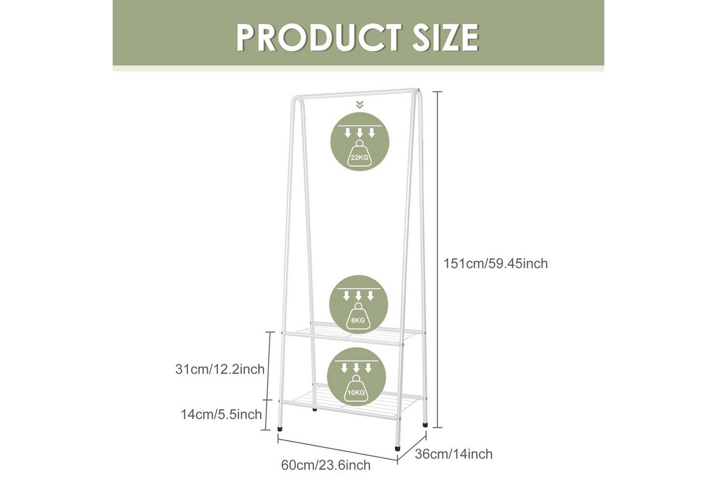 Youyijia Kleiderständer Clothes Rack,Ideal for Bedroom,White – Bild 2 von 5