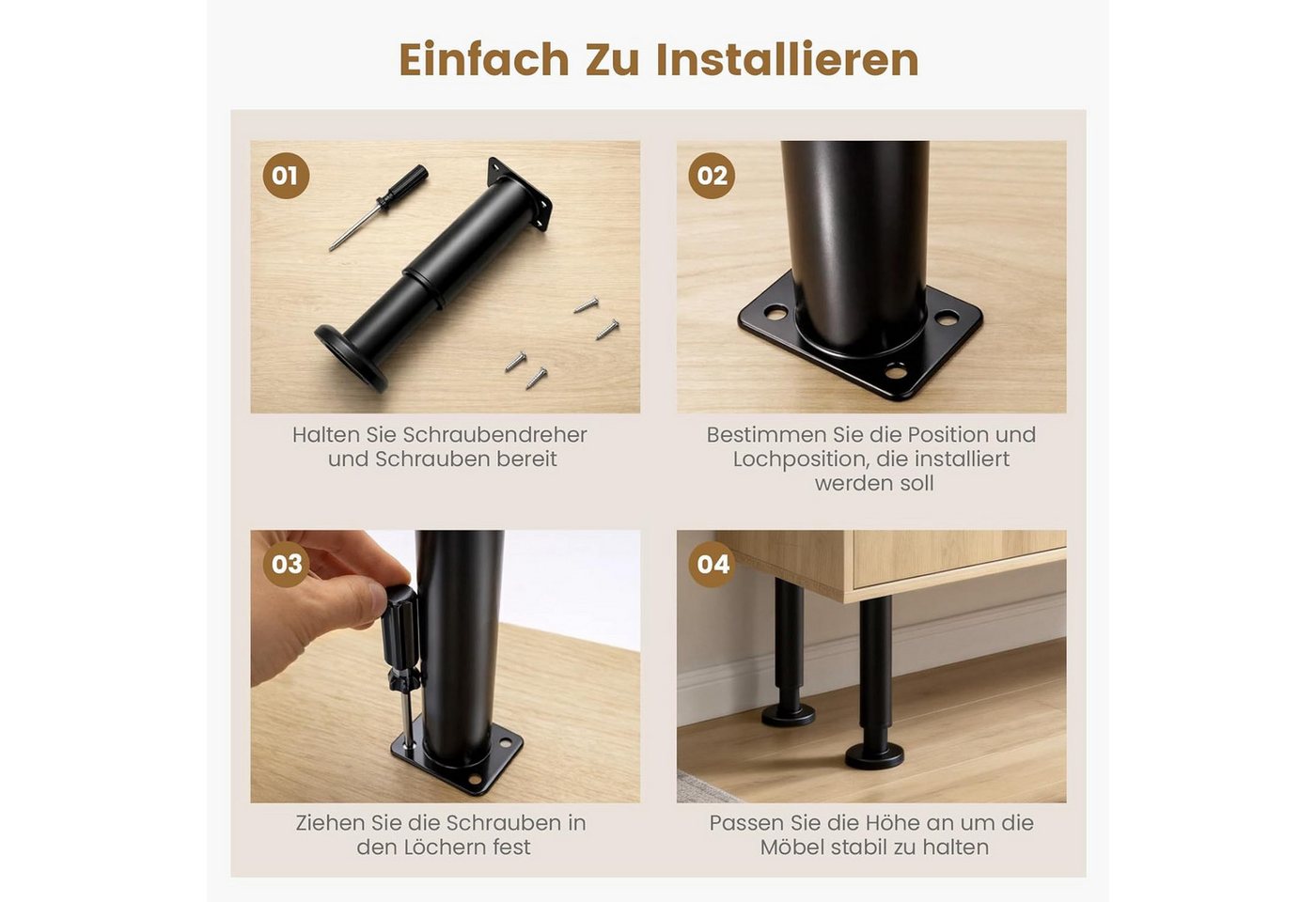 Youyijia Möbelfuß Verstellfüße, Höhenverstellbare Möbelbeine Metall Schwarz Weiß 18-30cm – Bild 5 von 5