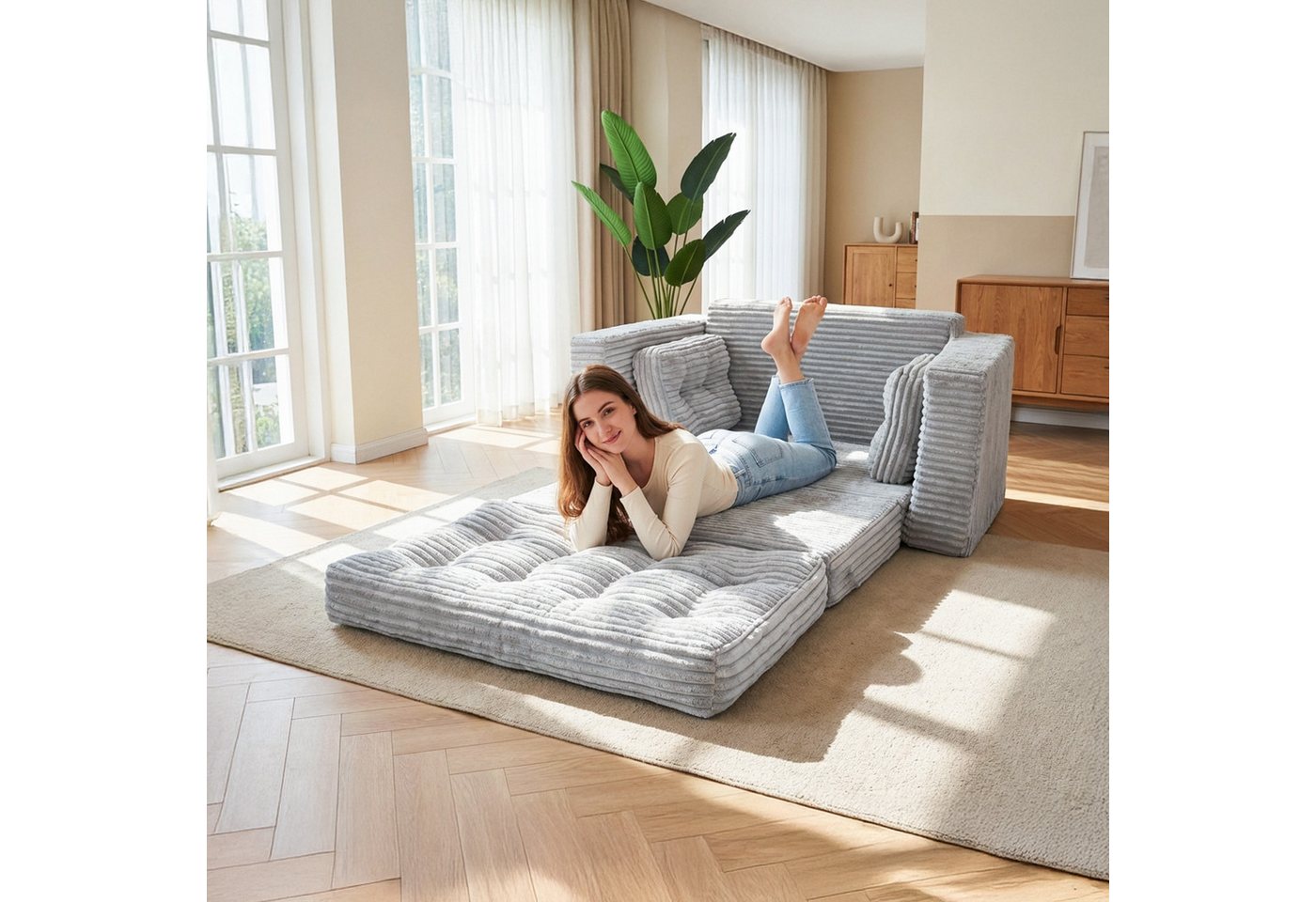 Youyijia Sofa Bodensofa Schlafsofa Bed mit Pillow Back Support Armrest Klappbar Sofa – Bild 4 von 5