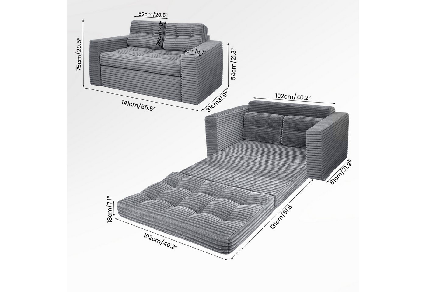 Youyijia Sofa Bodensofa Schlafsofa Bed mit Pillow Back Support Armrest Klappbar Sofa – Bild 3 von 4