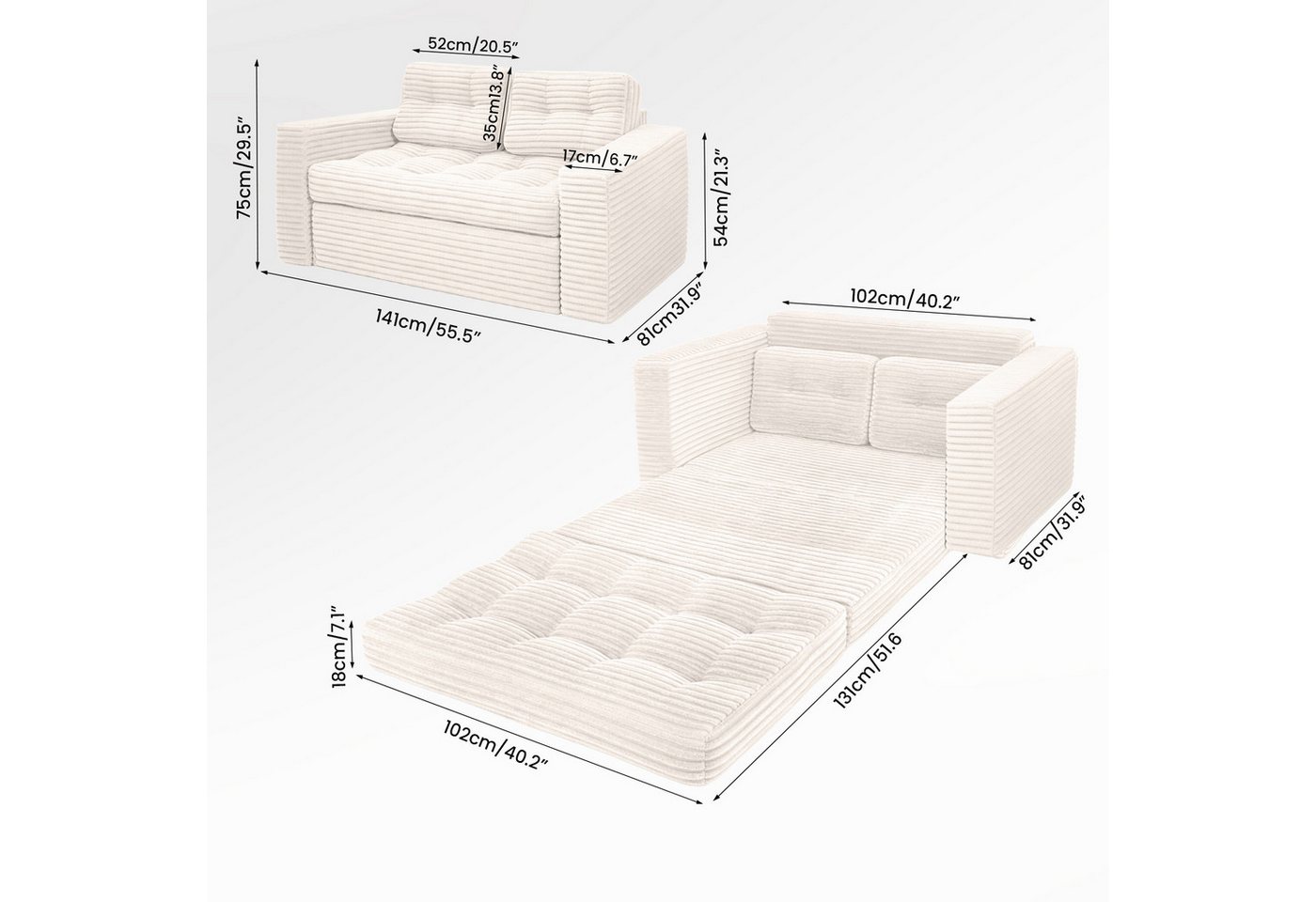 Youyijia Sofa Bodensofa Schlafsofa Bed mit Pillow Back Support Armrest Klappbar Sofa – Bild 2 von 5